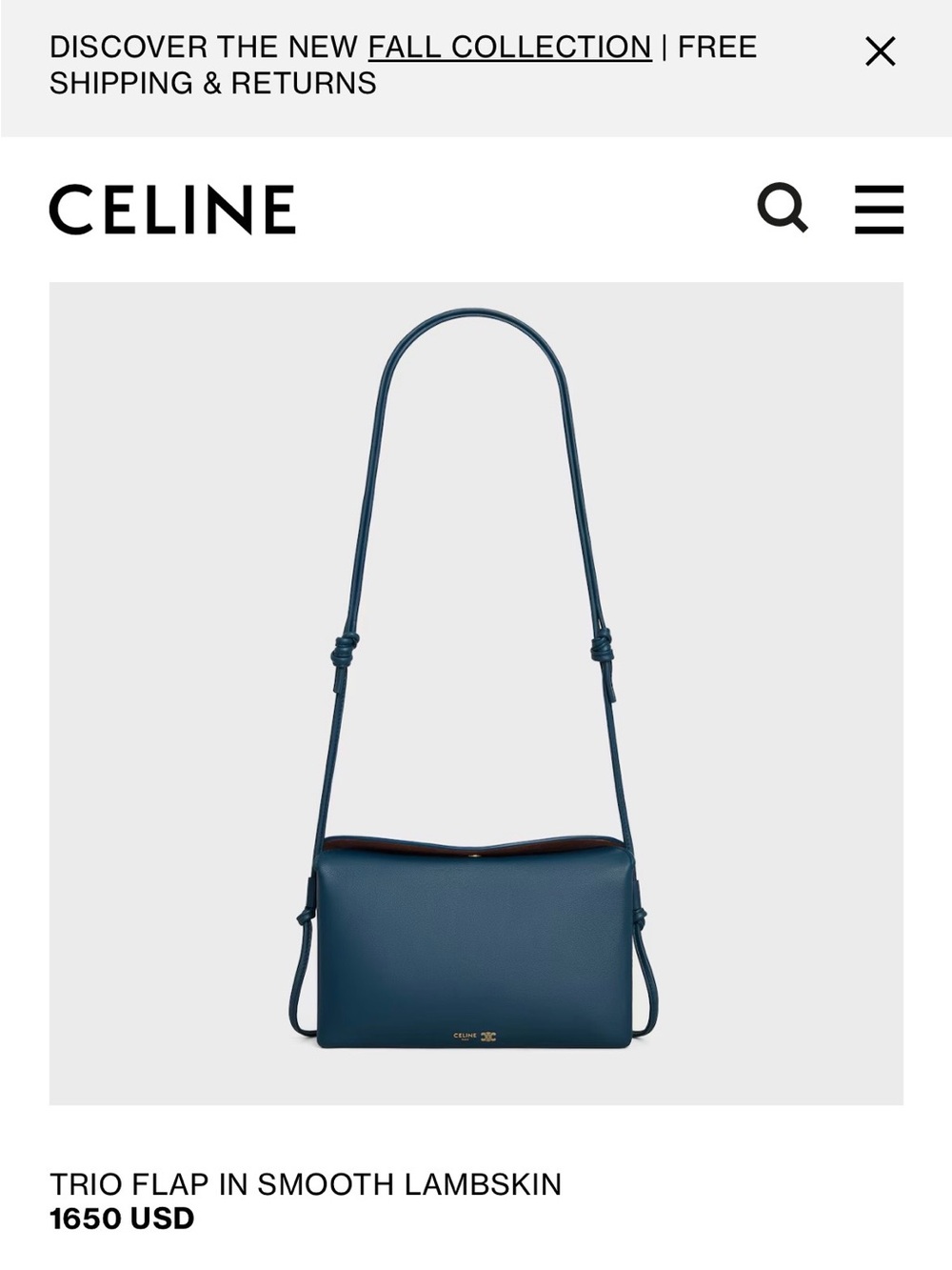 Celine Teal Trio Flap in smooth lambskin, mint condition!